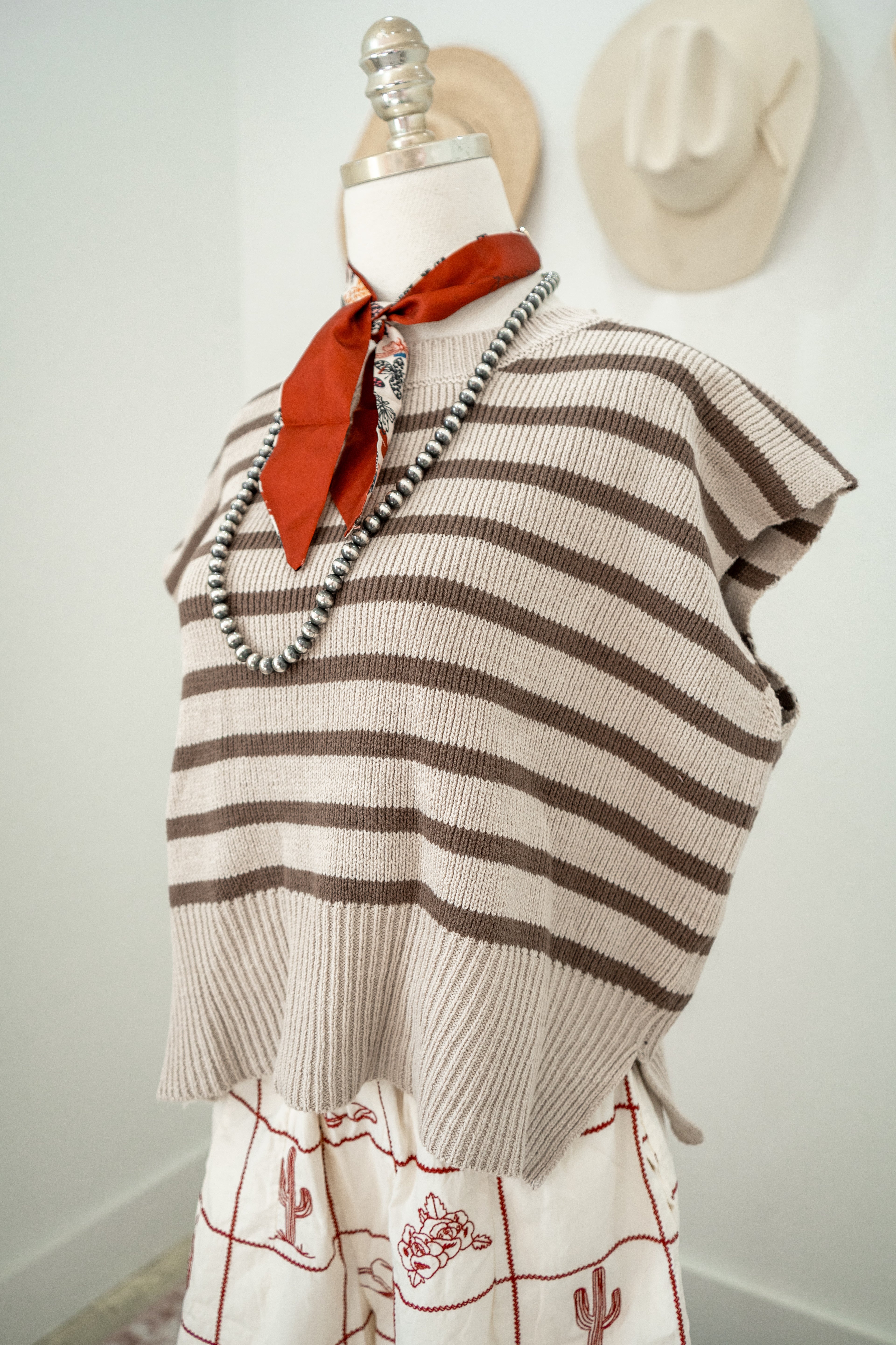 Cowpoke Stripe Vest- Taupe