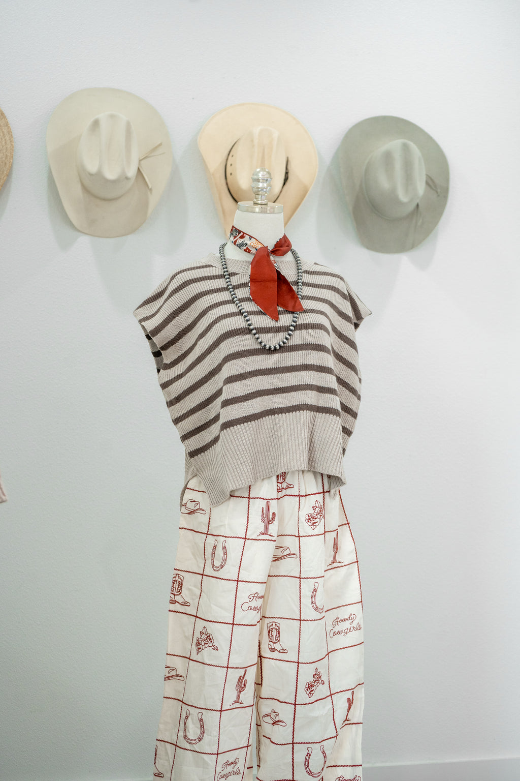 Cowpoke Stripe Vest- Taupe