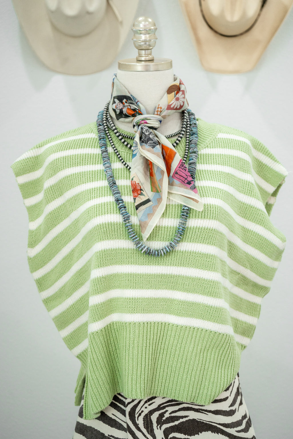 Cowpoke Stripe Vest- Sage