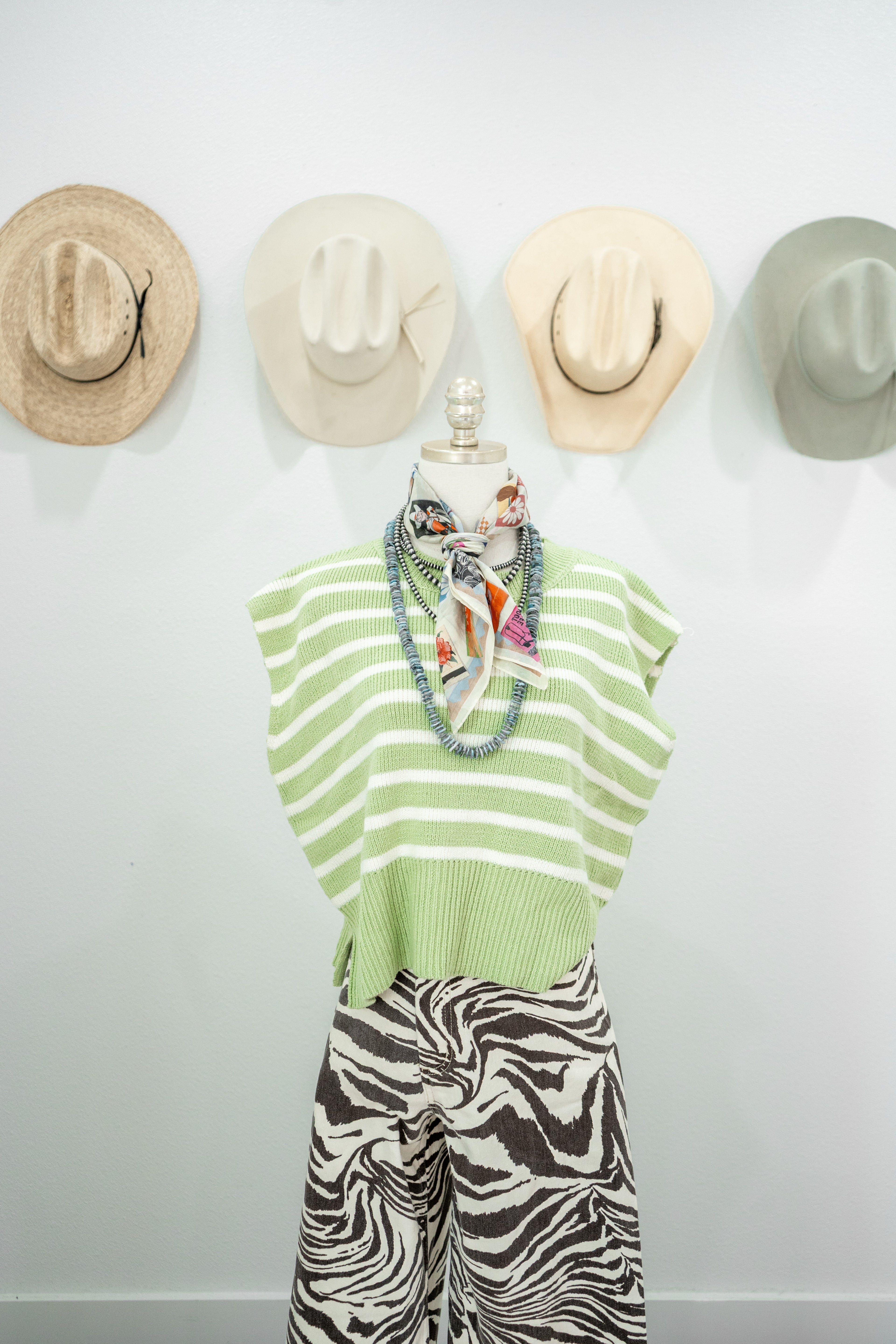 Cowpoke Stripe Vest- Sage