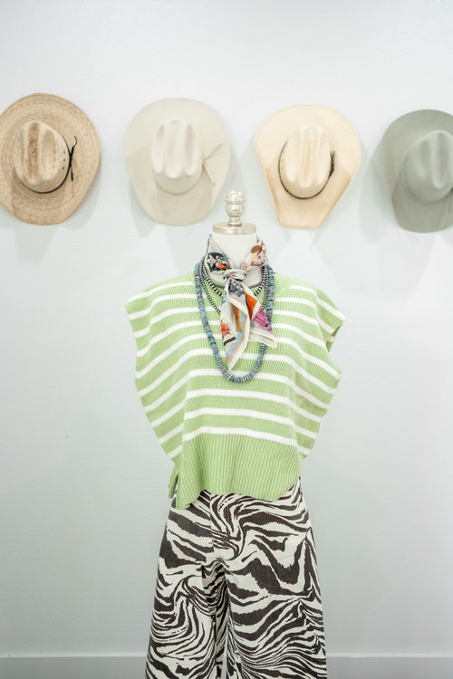 Cowpoke Stripe Vest- Sage